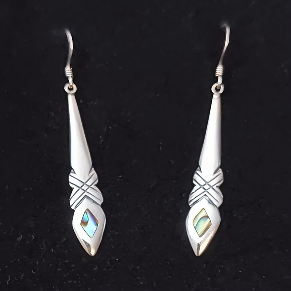 Vintage Sterling Silver Southwestern Elongated Drop Dangle Earrings - Picture 8 of 8